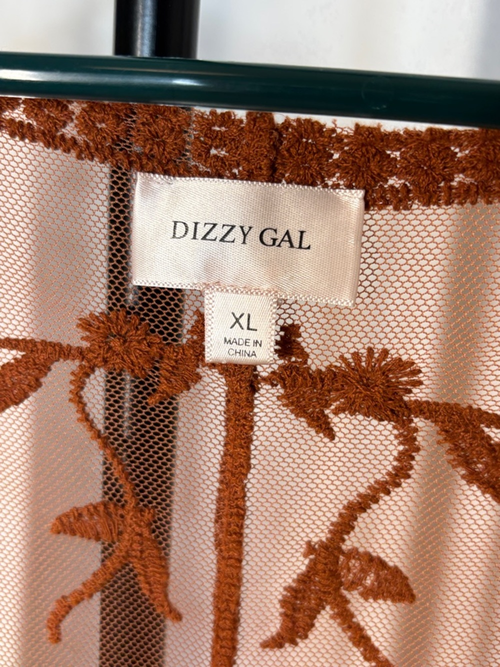 Dizzy Gal Sheer Embroidered Floral Lace Rust Brown Kimono Duster XL - Picture 8 of 12